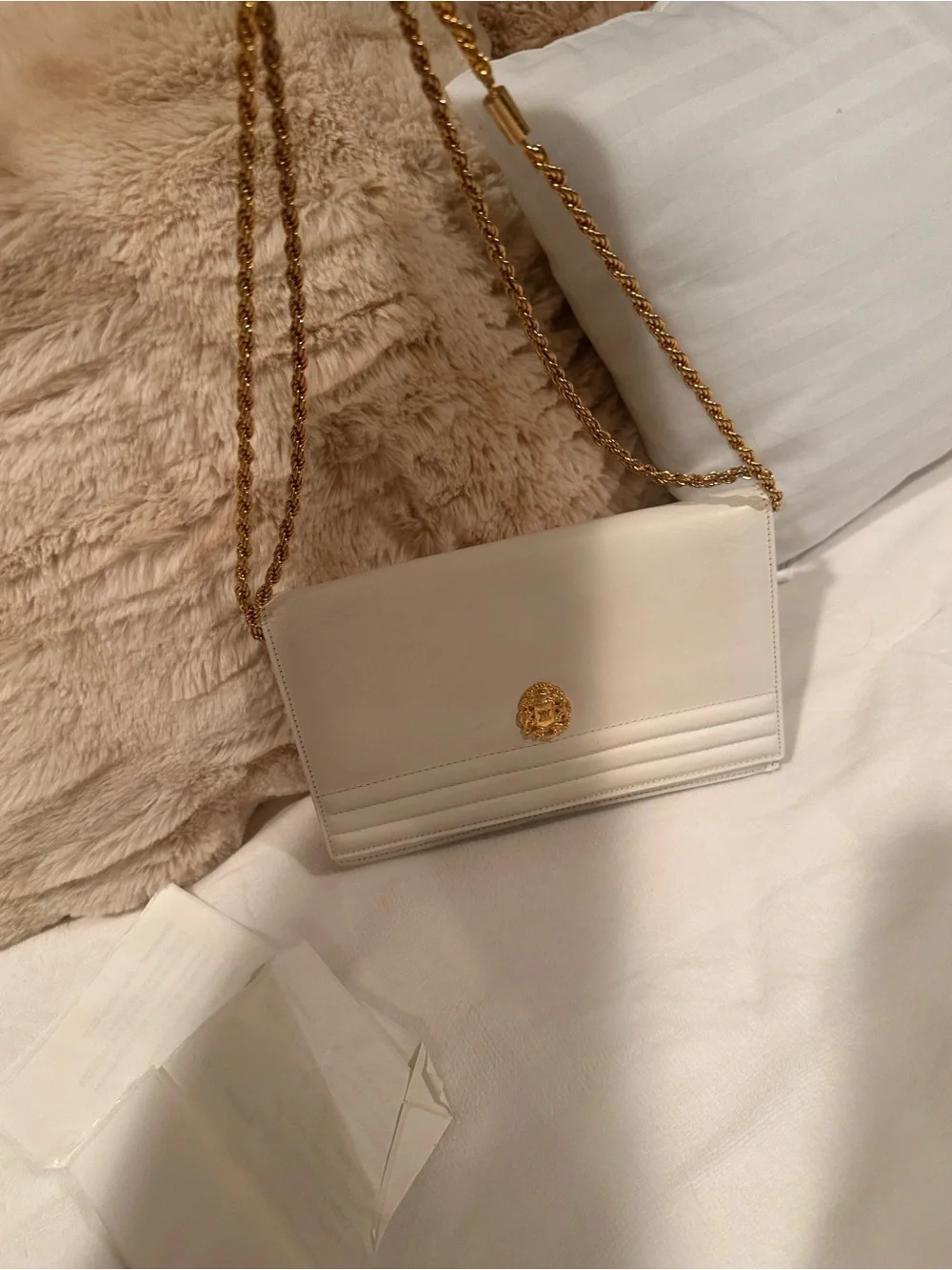 Celine White Leather Crossbody with Gold Chain and Medallion - Picture 2 of 7